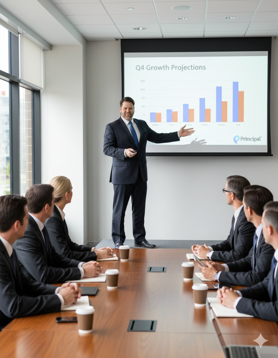 Joshua Hutt presenting Q4 Growth Projections to business clients